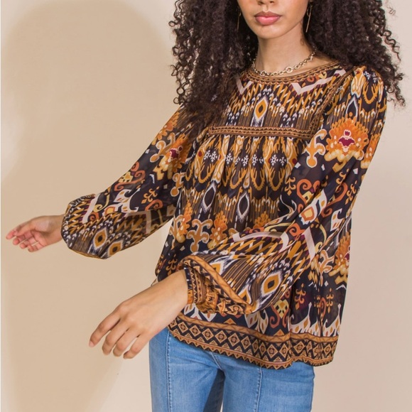 Flying Tomatoe Blouse Aztec Print Boho Blouse size small - Picture 1 of 5